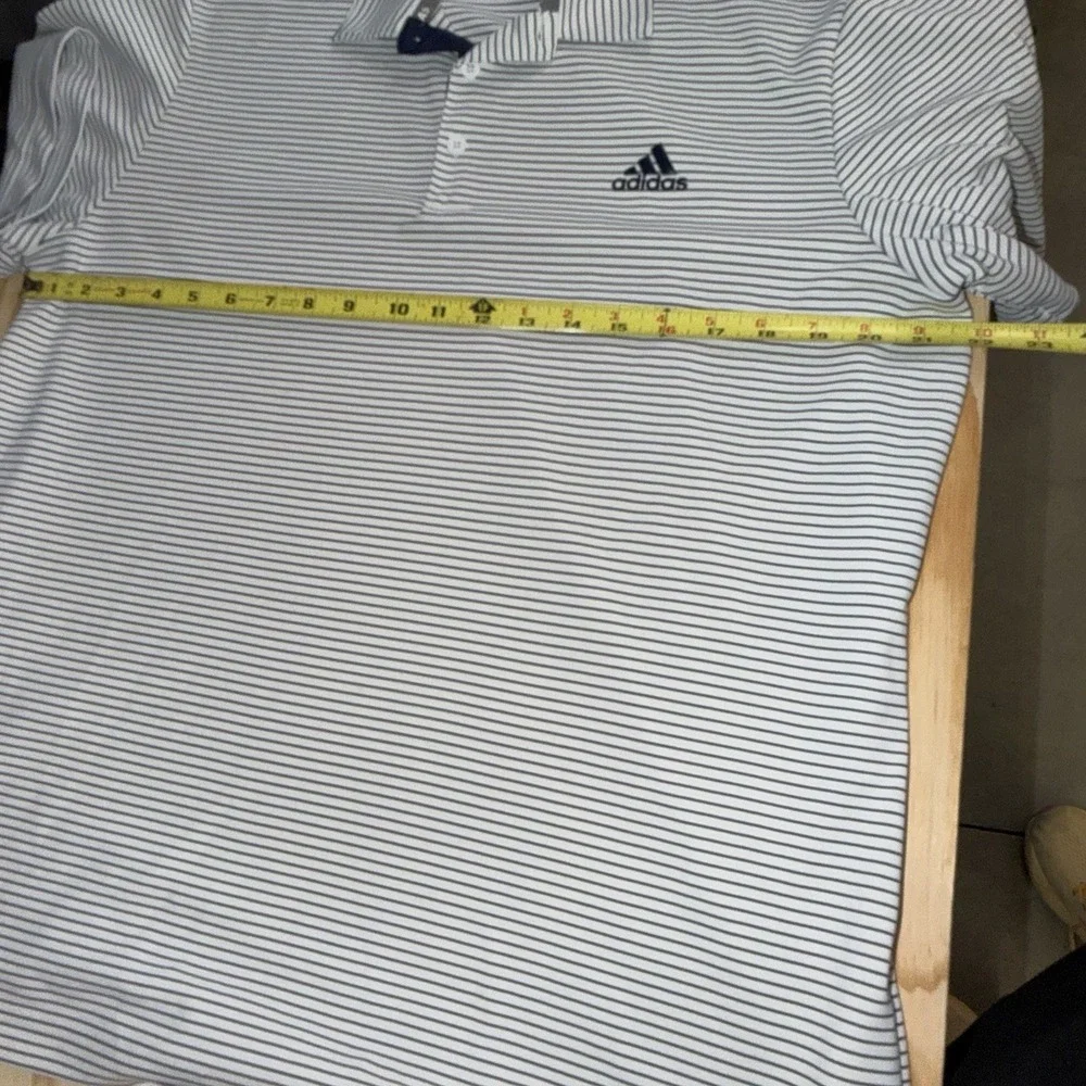 Adidas Golf Polo Shirt Mens XL White Blue Striped Short Sleeve Performance